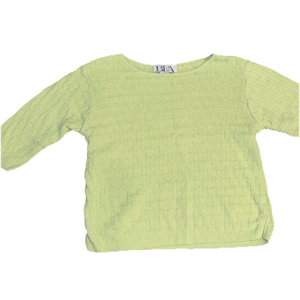 Vintage 90's Green BFA Classics 100% Cotton Women's Half Sleeve Knit Top Size M
